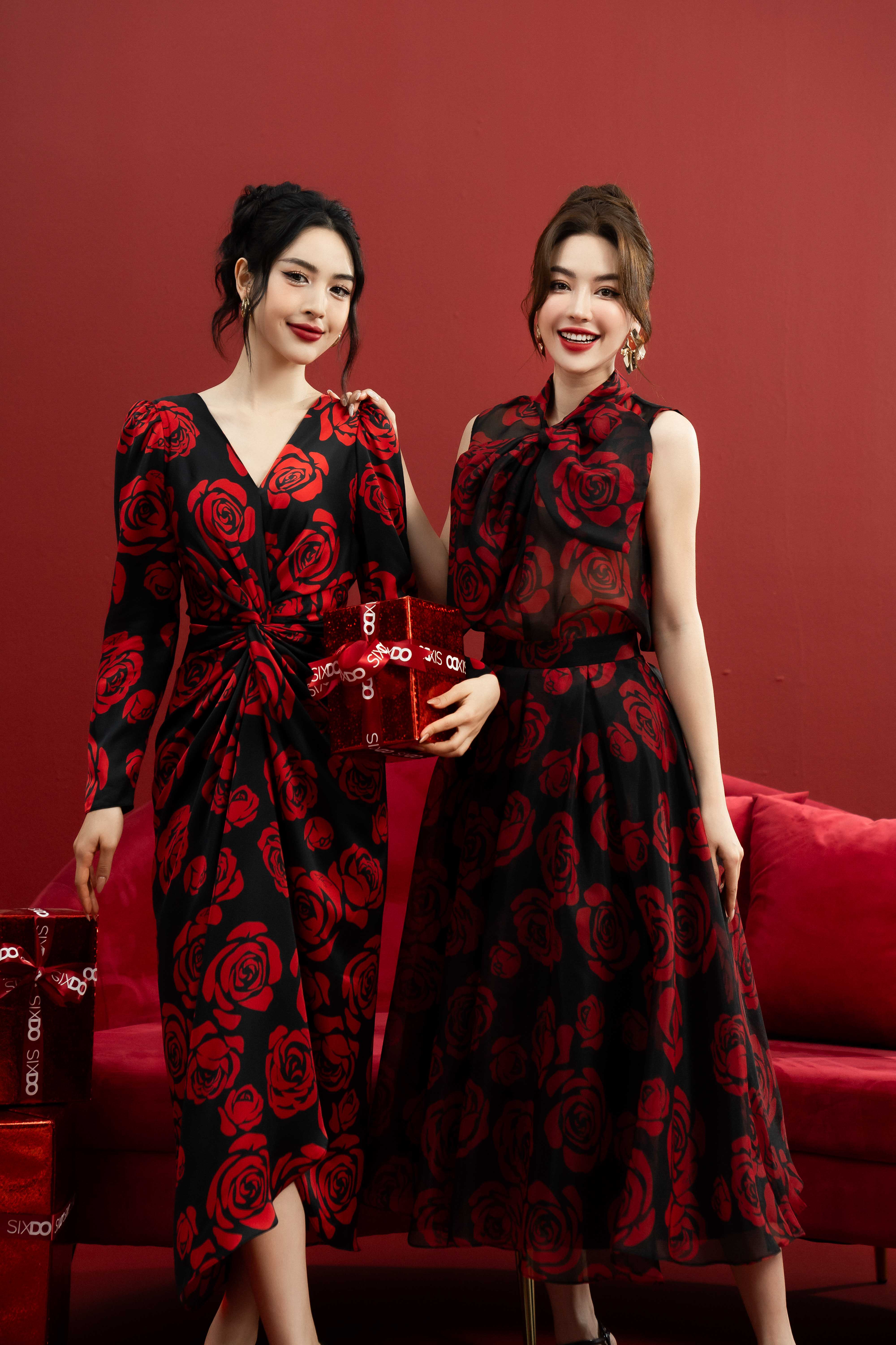 Black with shop red roses dress